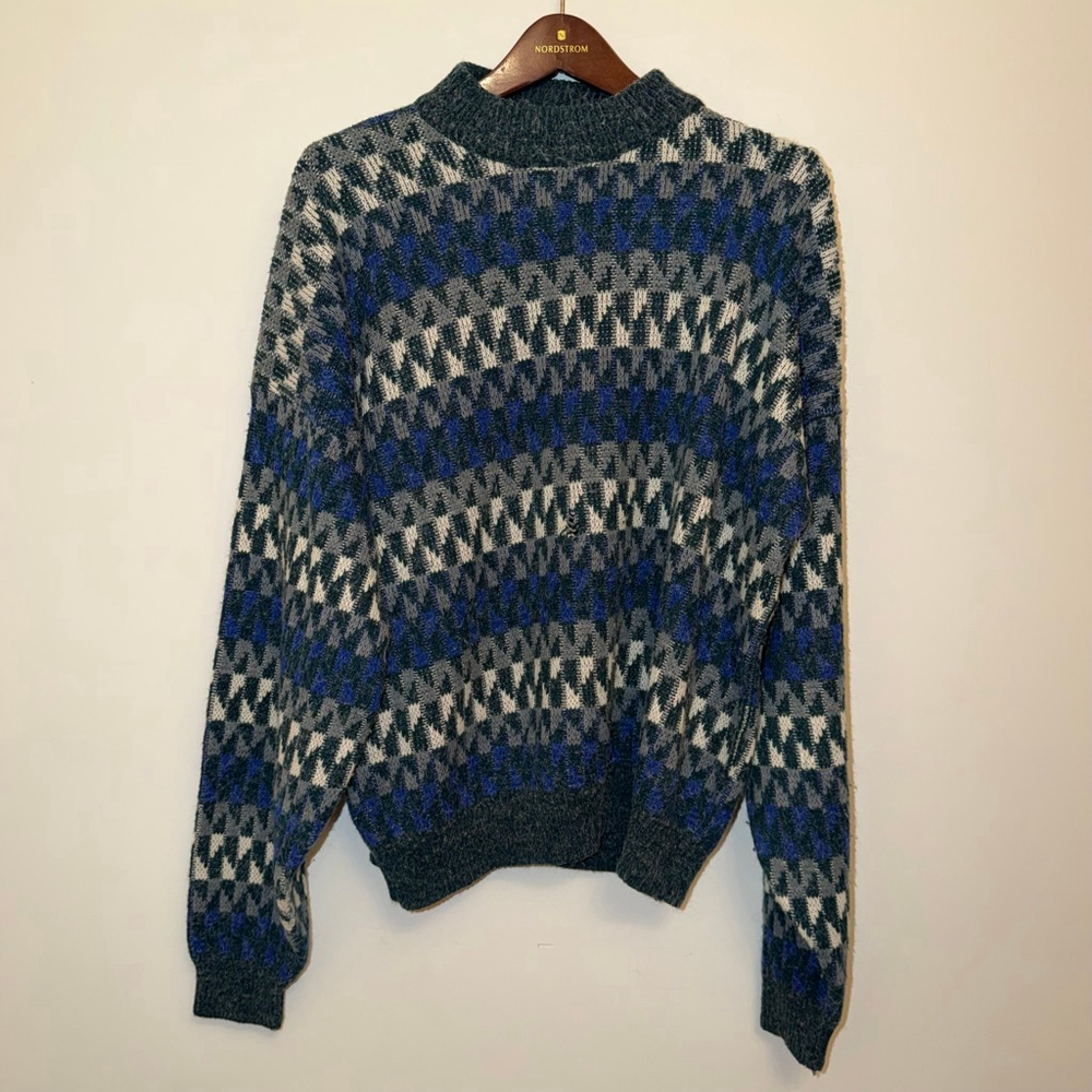 XL McGregor Sweater Geometric Fuzzy Halo Hairy Knit Grunge Grandpa 90s Vintage